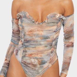 PLT Multicolor Printed Mesh Bodysuit | US 10
